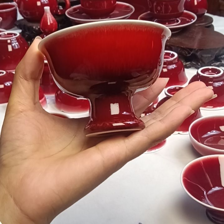 陶煮****光景德镇纯手工原矿郎红高足杯