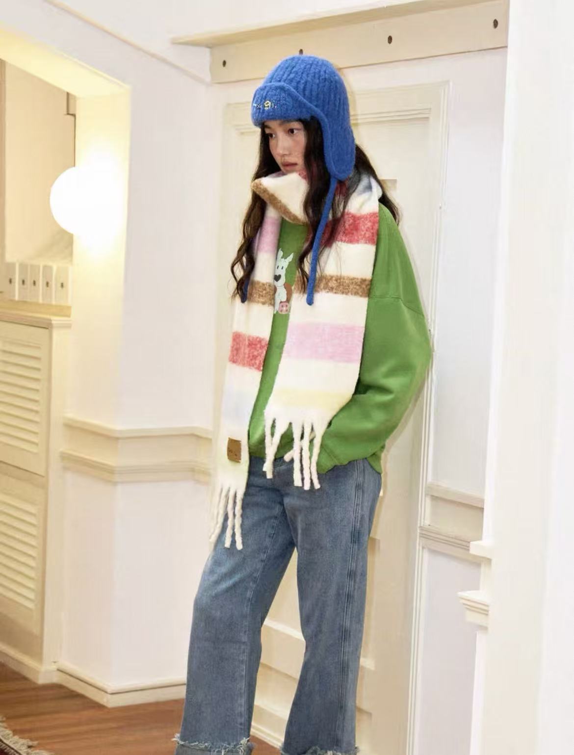 Ta彩虹色彩条围巾男女同款