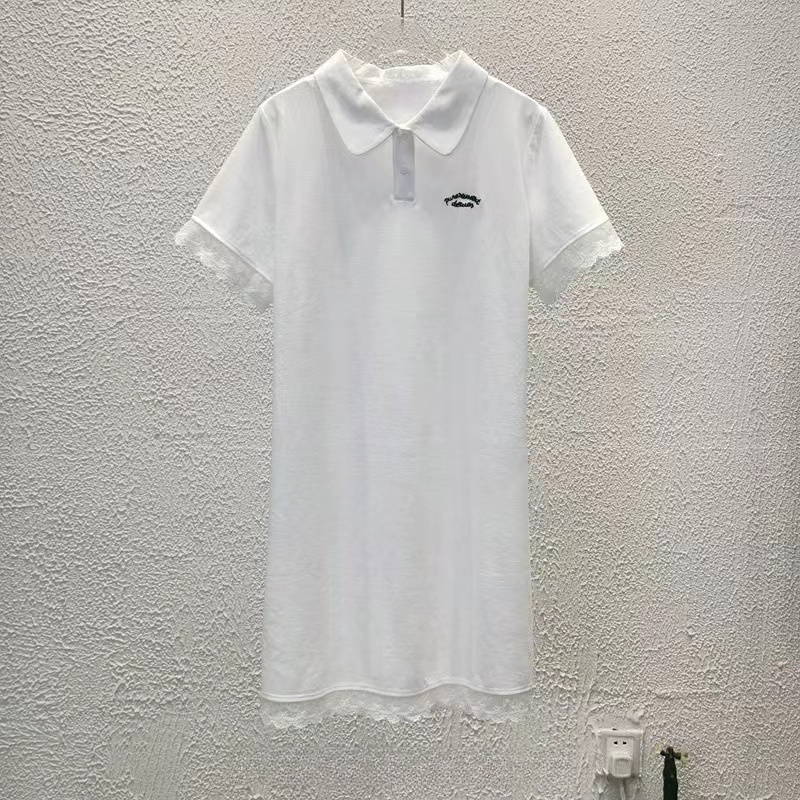 女夏季新款时尚宽松polo领蕾丝花边连衣裙亲子B3335