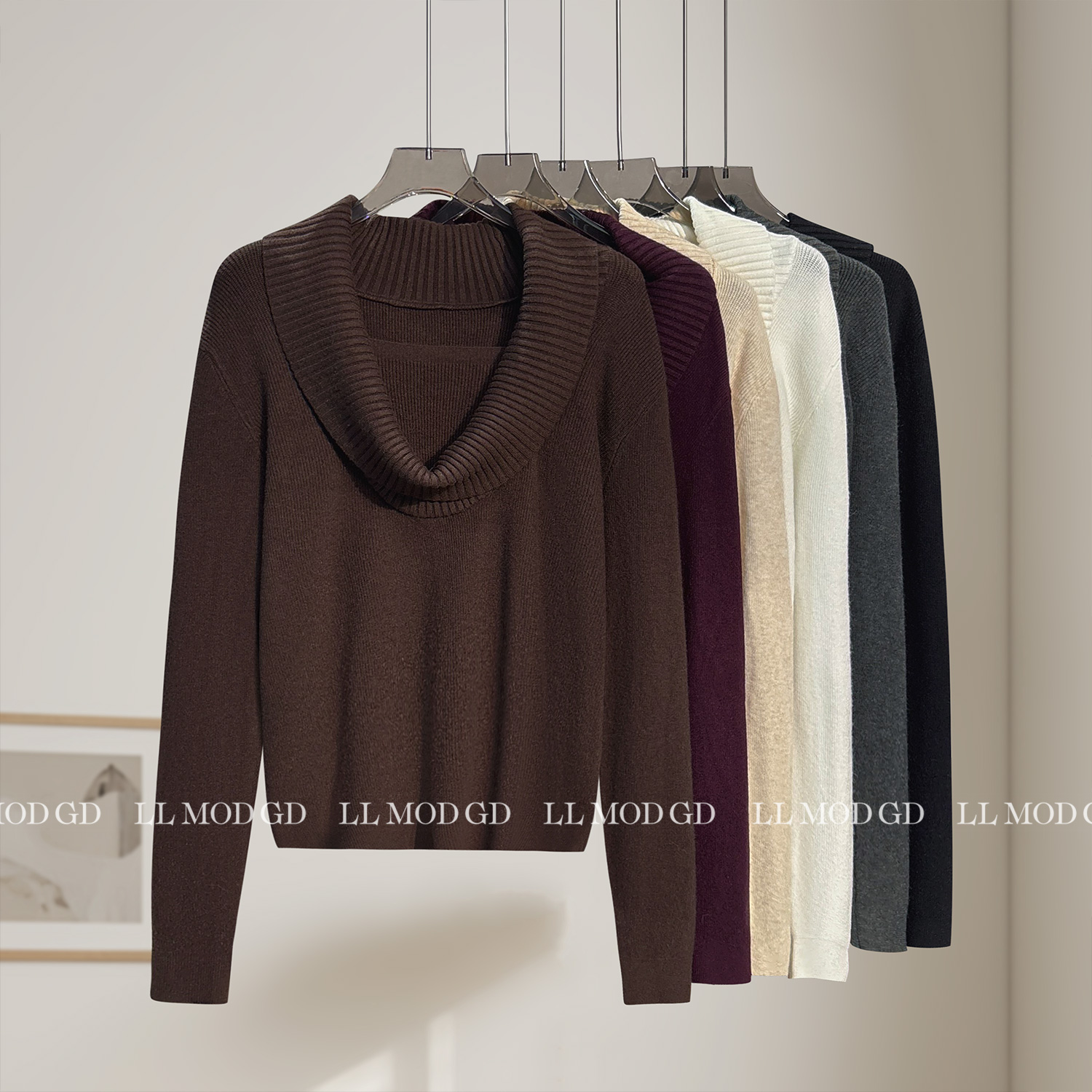 天生有型 轻熟简约荡领设计显瘦收腰绵羊毛假两件上衣YL-6200835