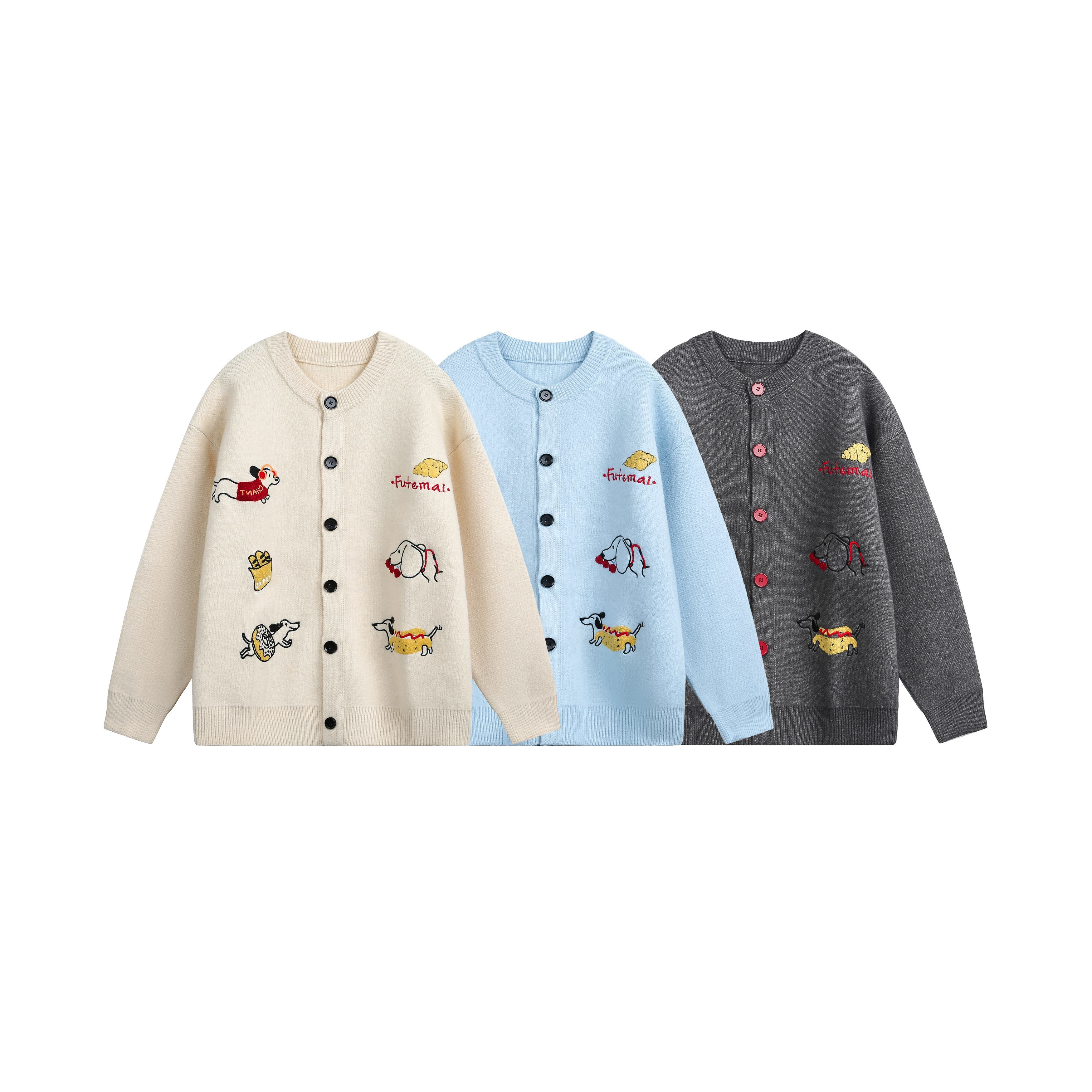 超重磅趣味重工小狗绣花针织开衫外套秋冬慵懒情侣毛衣开衫-1183