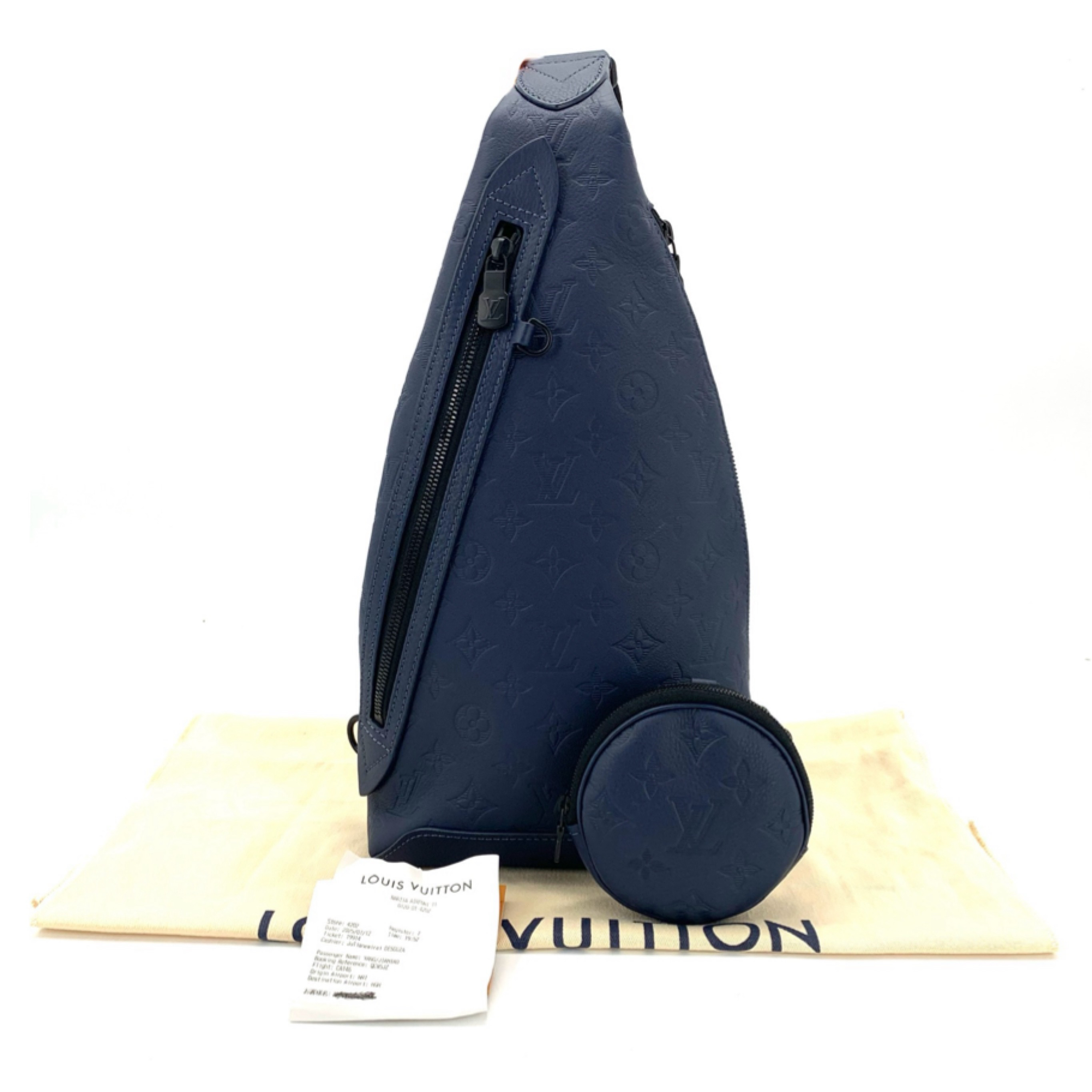99新 LouisVuitton/路易威登 藏青色全皮压花马术单肩包  尺20/42