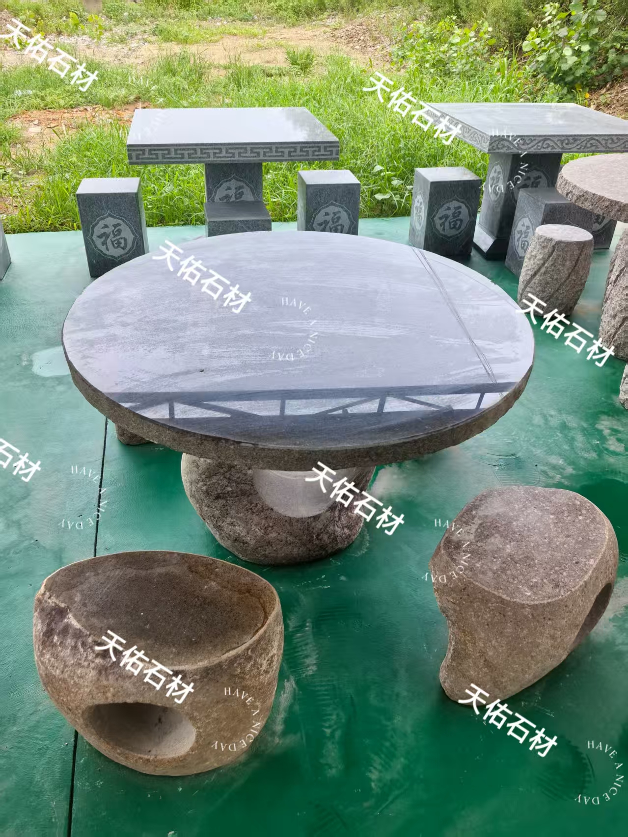 （不包邮，需到县城或者物流站提货）鹅卵石户外庭院石桌石凳别墅