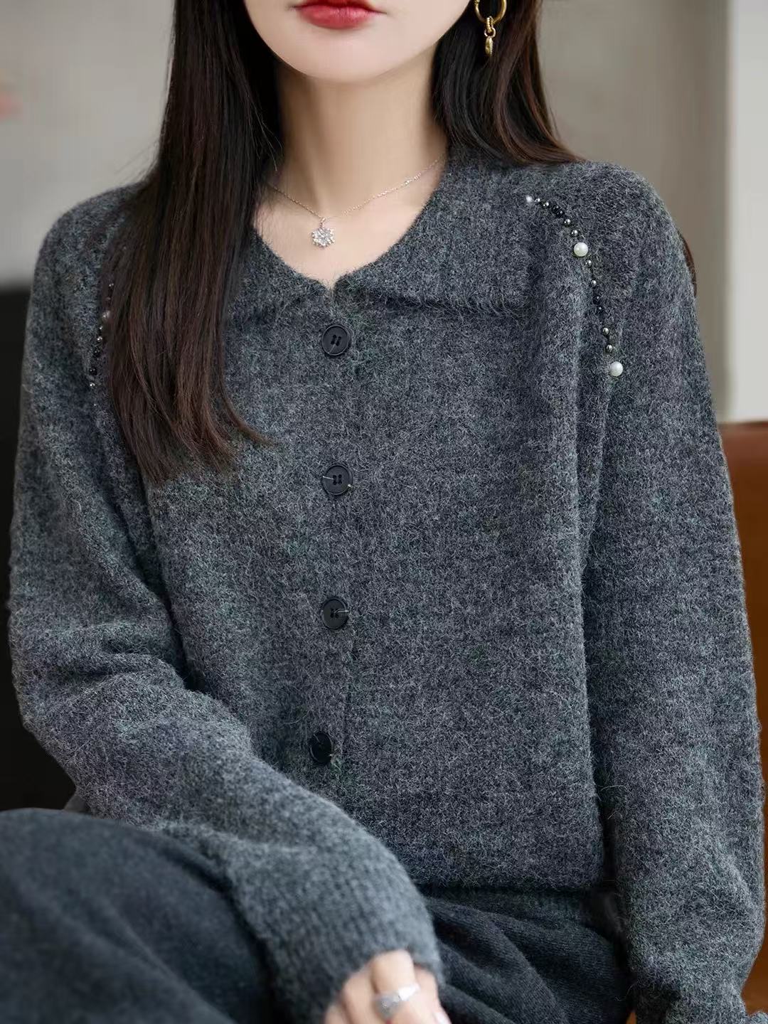 厚款针织冬季翻领常规款毛针织衫圆领毛衣时尚长袖