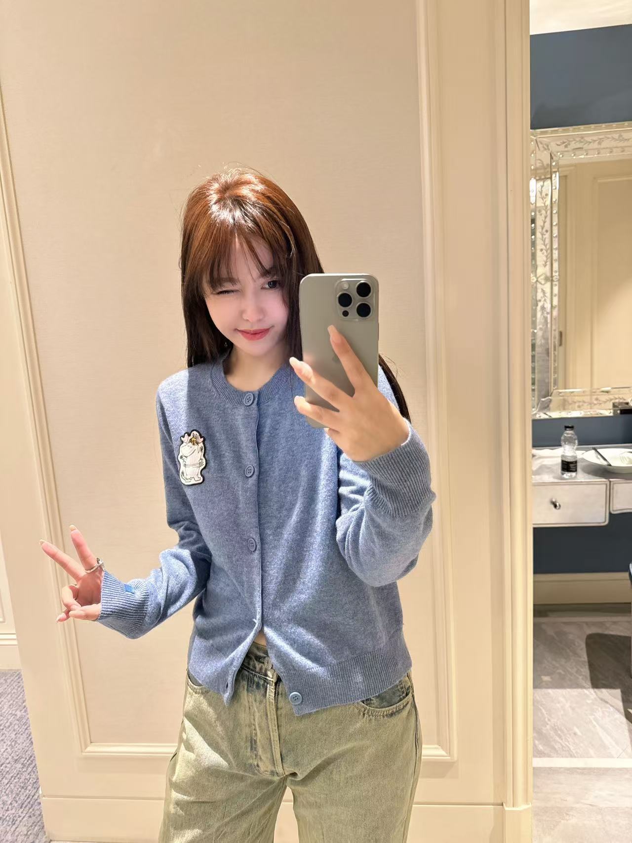 【HoorayLin】“姆明系列”蓝色原版定织定染开衫（区别通货）#LHD1212