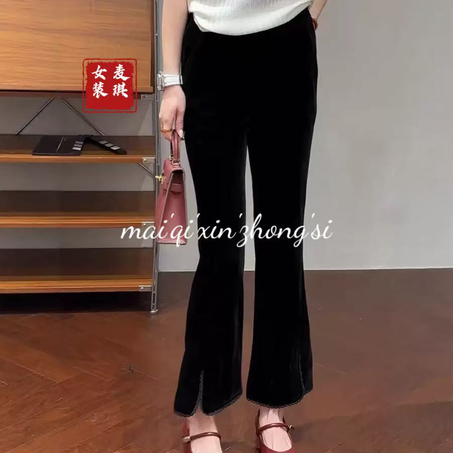 《微喇裤》新中式透气秋季高腰春夏秋薄款休闲裤休闲ins黑色微喇裤