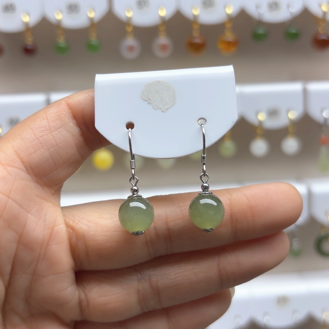 和田玉耳饰银S925镶嵌