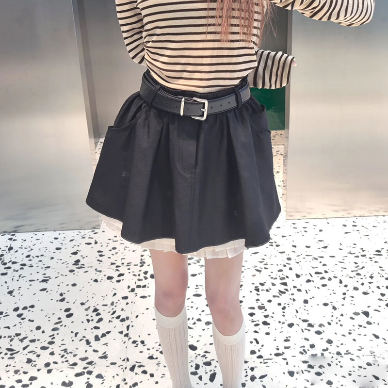 2025夏季新款商场同款高腰白色蕾丝边拼接黑色短裙蓬蓬裙半身裙女