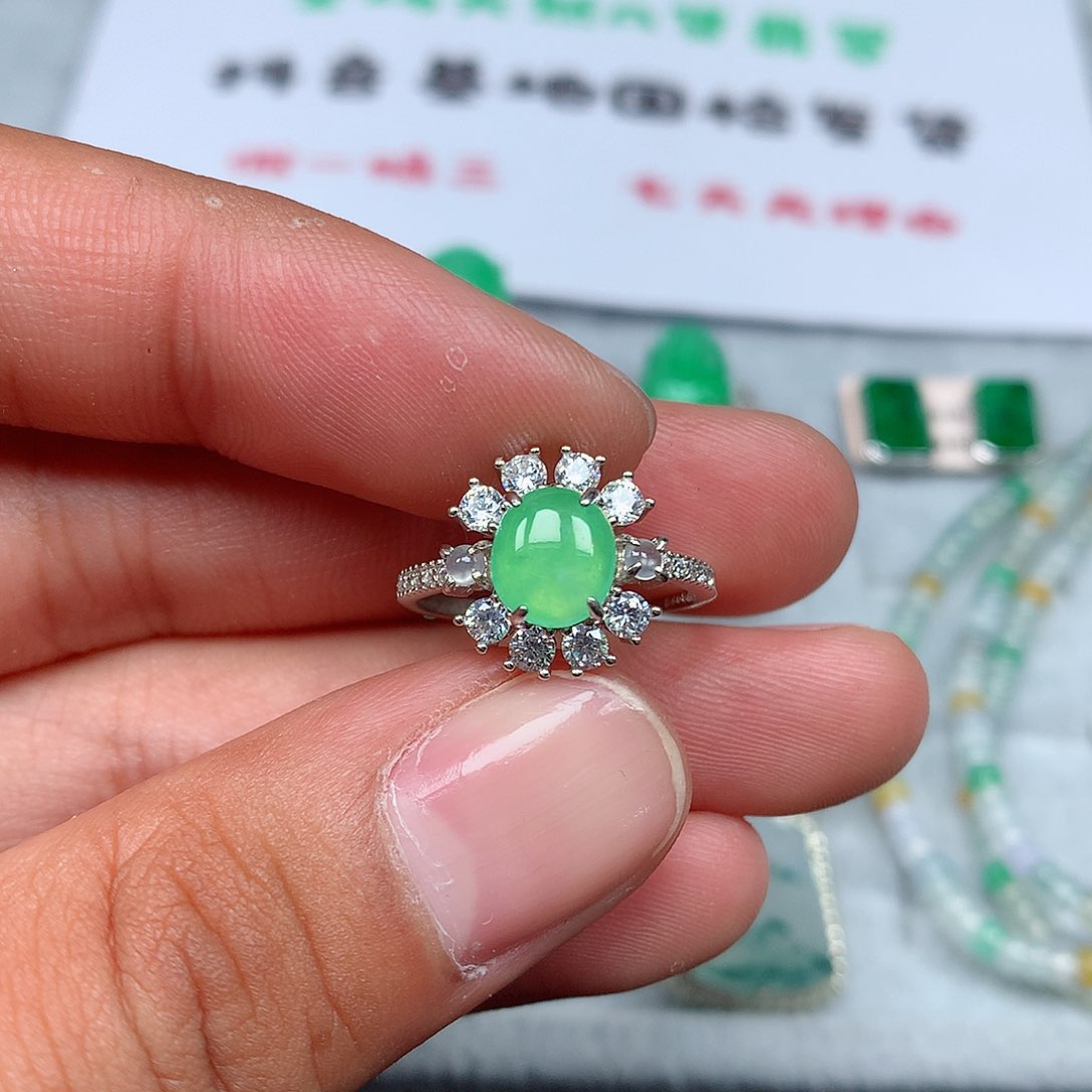 翡翠银S925镶嵌戒指11号