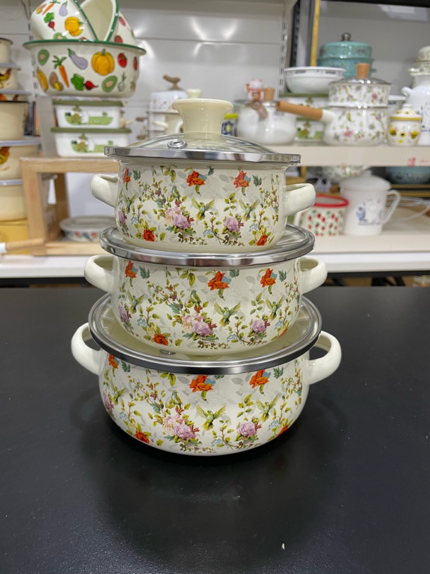 12 14 16珐琅搪瓷鸟语花香迷你锅1套