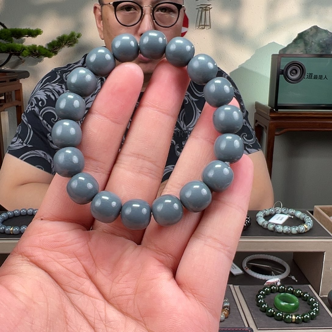 和田玉未镶嵌手链卡13mm格雷灰