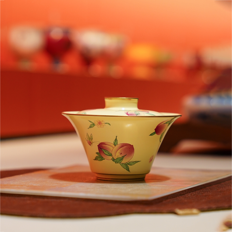华隐堂  【松花黄】桃子盖碗  茶具中式茶道手作纯手工陶瓷