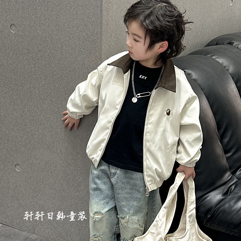 儿童外套2025春款男童撞色翻领夹克宝宝潮牌风衣女童春秋衫潮