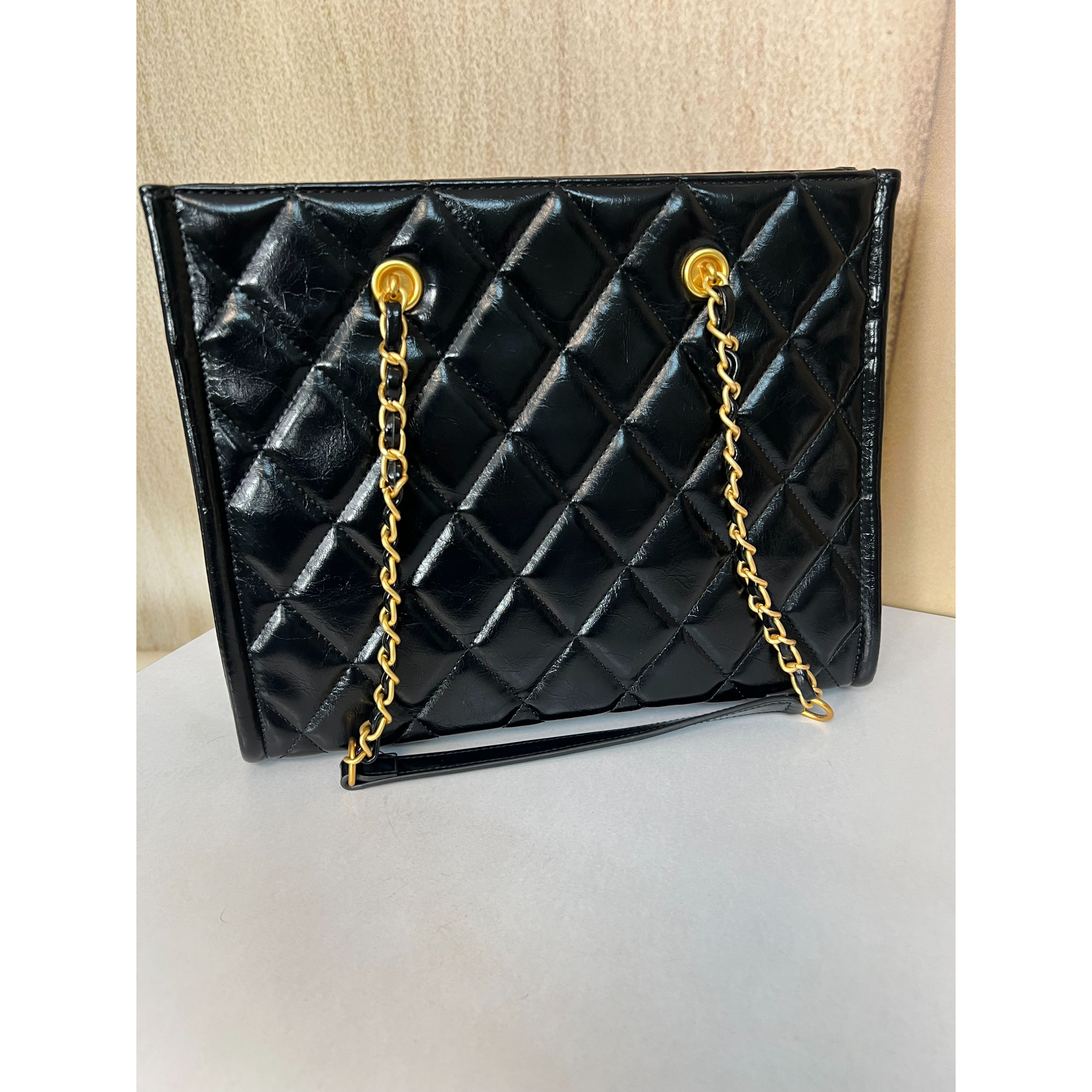 TOLEX2025新款手工时尚方块托特皮女包黑色