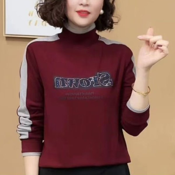 新款时尚洋气百搭半高领字母长袖打底衫