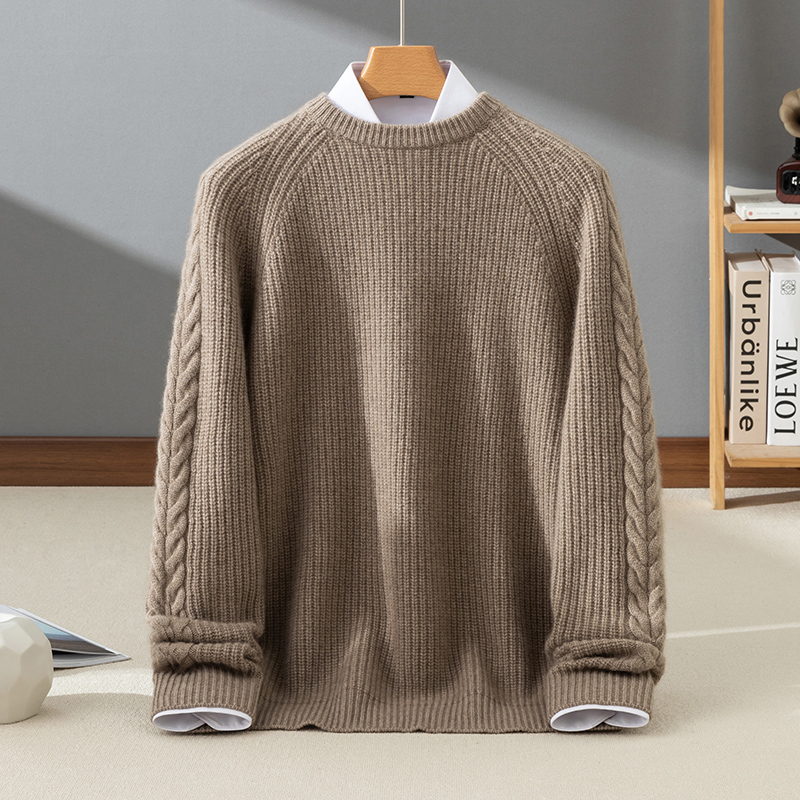 重磅加厚纯山羊绒插肩袖圆领羊绒衫男宽松休闲针织羊毛衫冬季毛衣