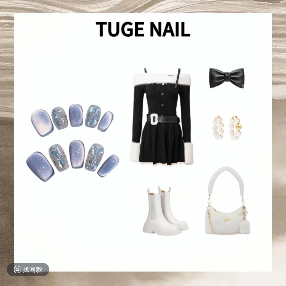 TugeNail“媚紫星辰”春季猫眼带钻韩系极简复古设计师穿戴甲-1166