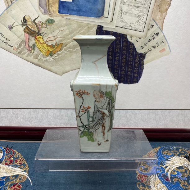 民国粉彩人物花卉四方瓶41/古玩/KC20250214004