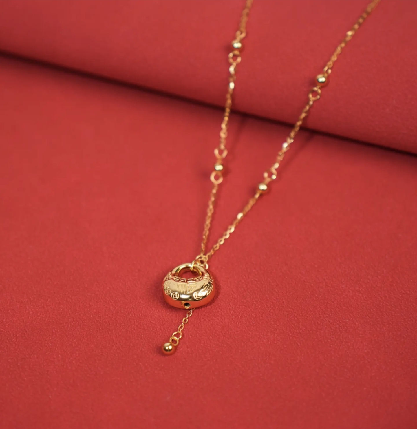 坠链均足银 女士圆珠招财纳福锁骨链（24K真金表面）暴富招财小福袋