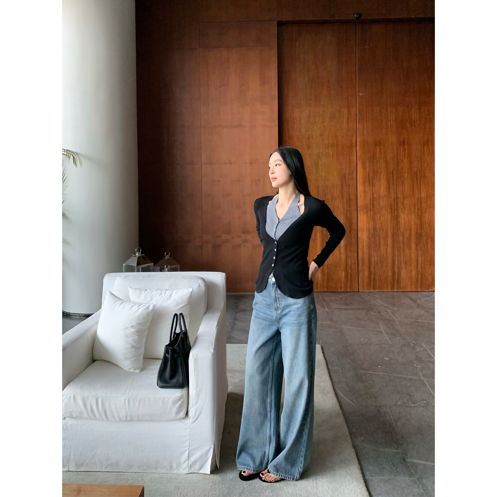 周淼ZHOUMIAO土耳其进口直筒阔腿牛仔裤百搭休闲长裤女ZM25N3204K