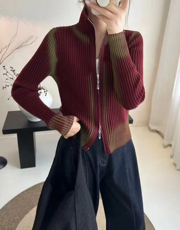 【喷染 双头拉链毛衣 】2025秋冬气质百搭长袖条纹针织毛衣