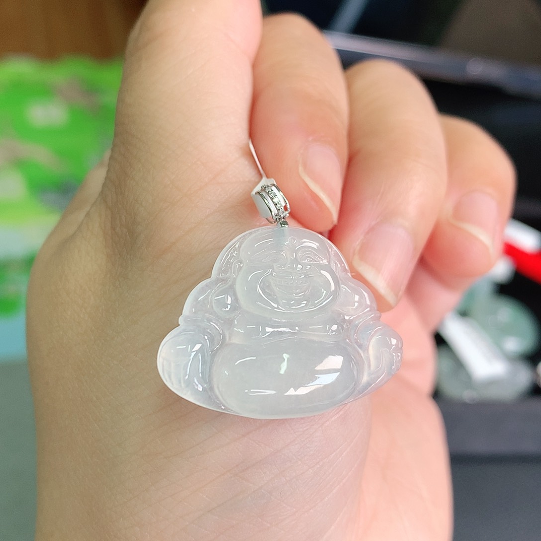 翡翠颈饰18K金镶嵌冰晴佛公25*30*4.6