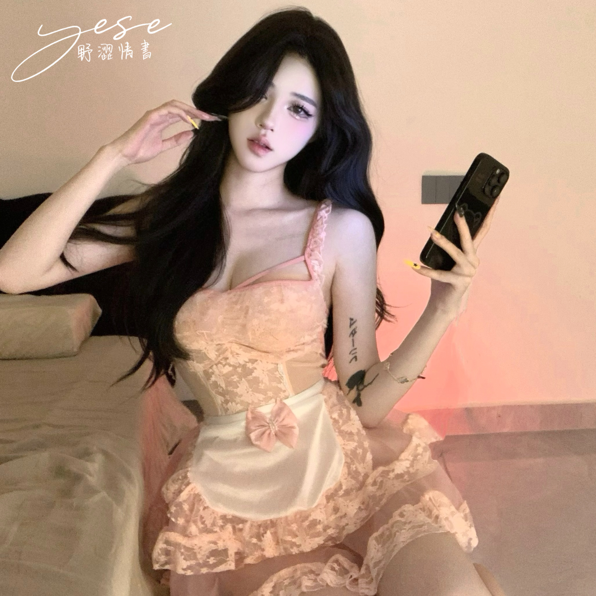 Yese野涩情书*香香芭蕾*原创性感睡裙女仆吊带裙蕾丝纯欲连衣裙