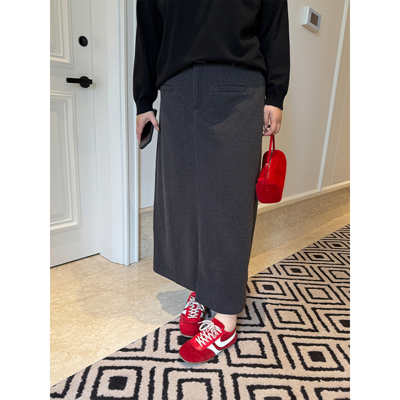 铅笔小鑫大码女装 开叉设计 高腰遮胯 显瘦磨毛半身裙