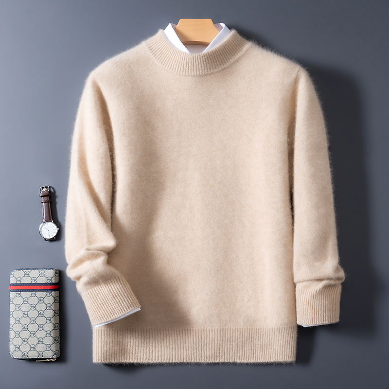 {断码品牌男装】100%纯羊毛衫男半高领套头针织打底衫保暖打底毛衣