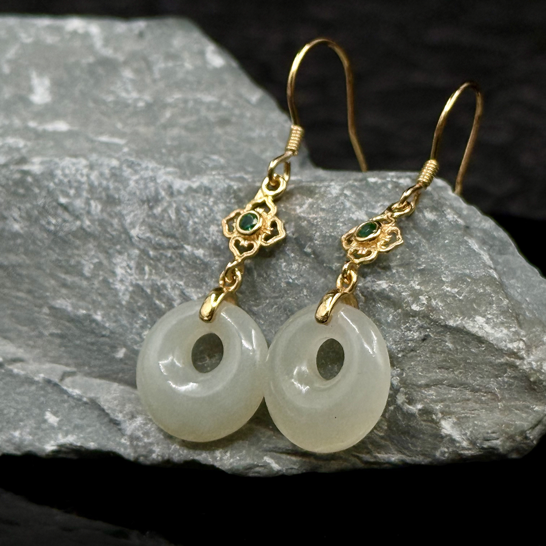 和田玉公主扣s925耳钉-11.5x3.5mm-多样性发其一-ls09-1022