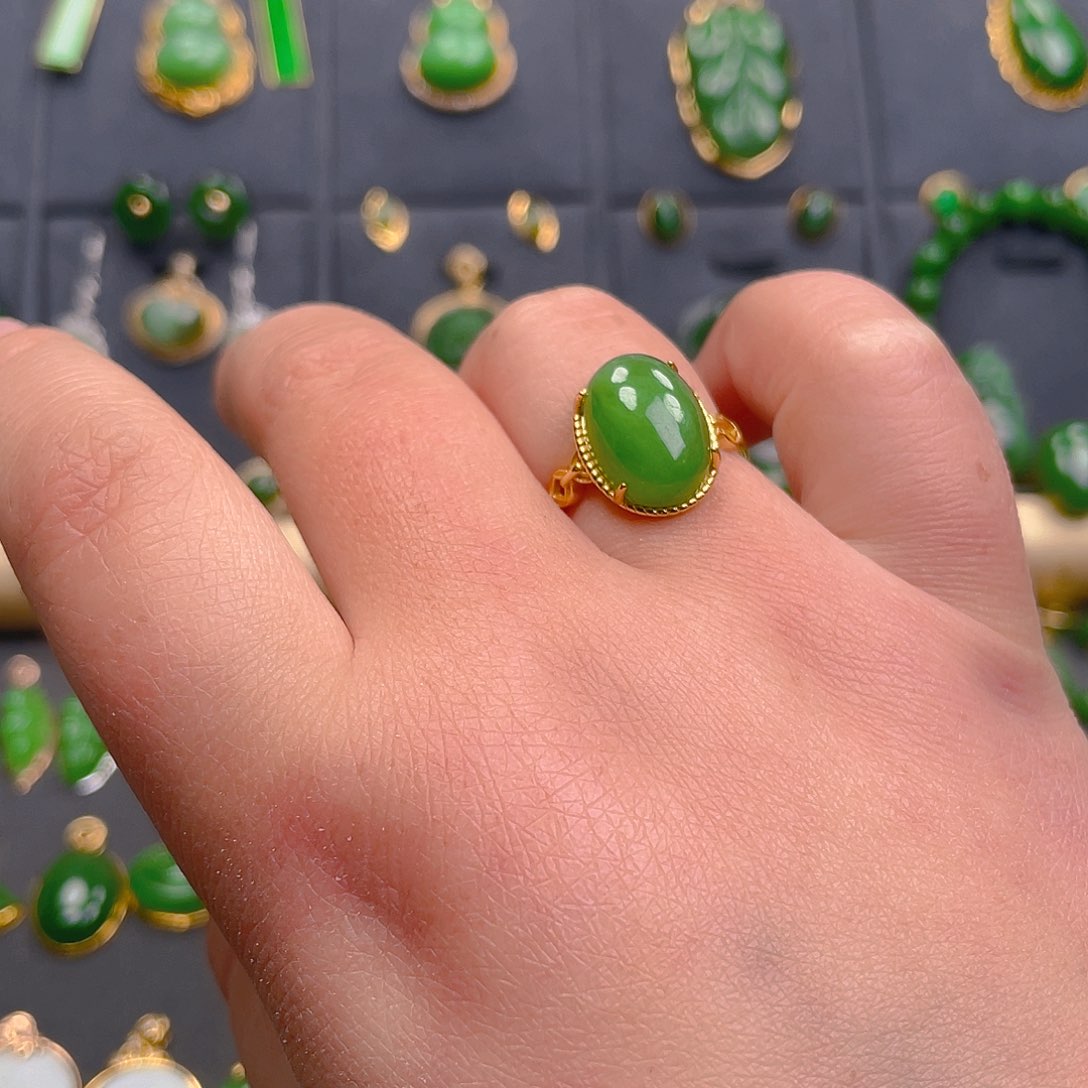 和田玉（碧玉）戒指银S925镶嵌98