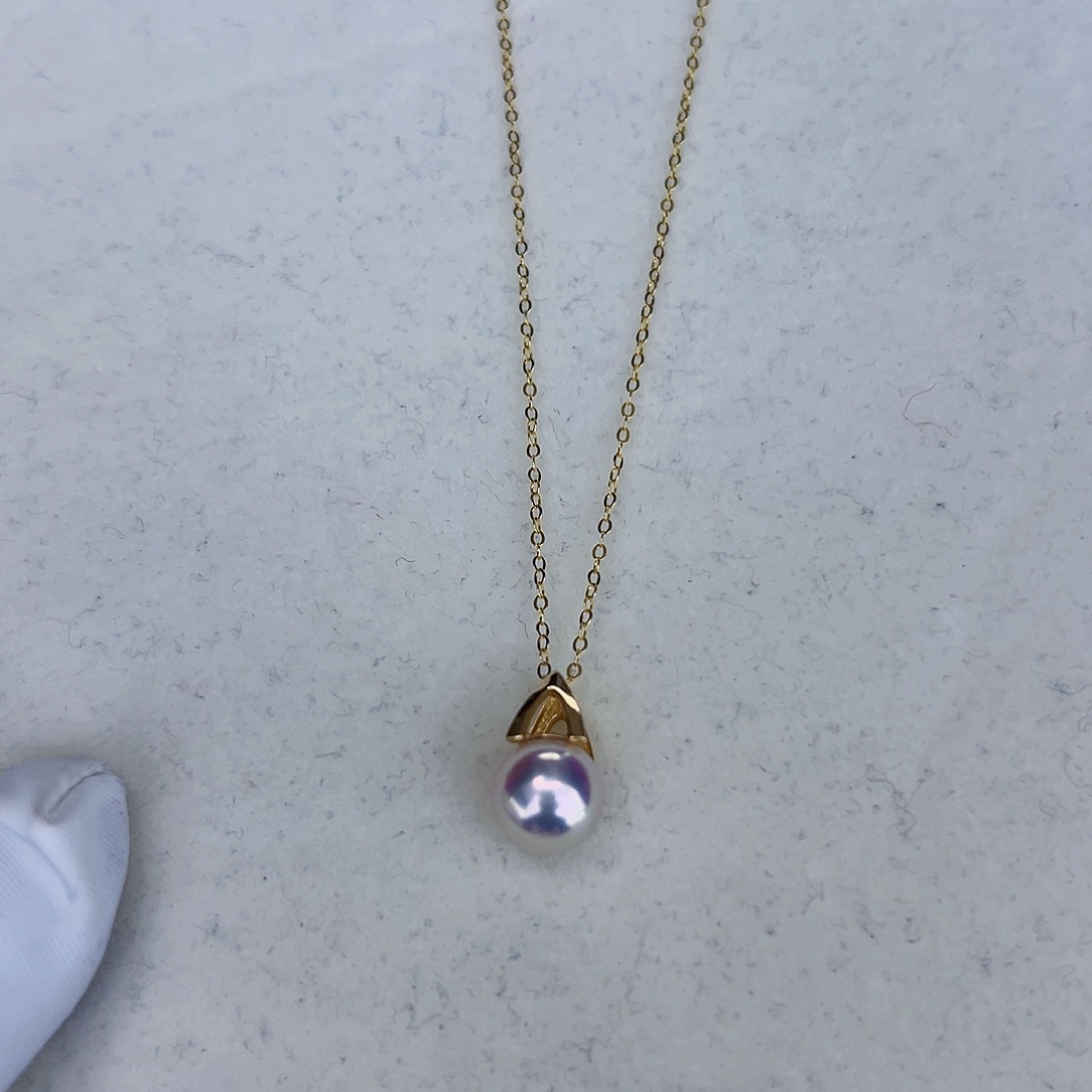 海水珍珠海水akoya M家吊坠8-9mm18K金镶嵌