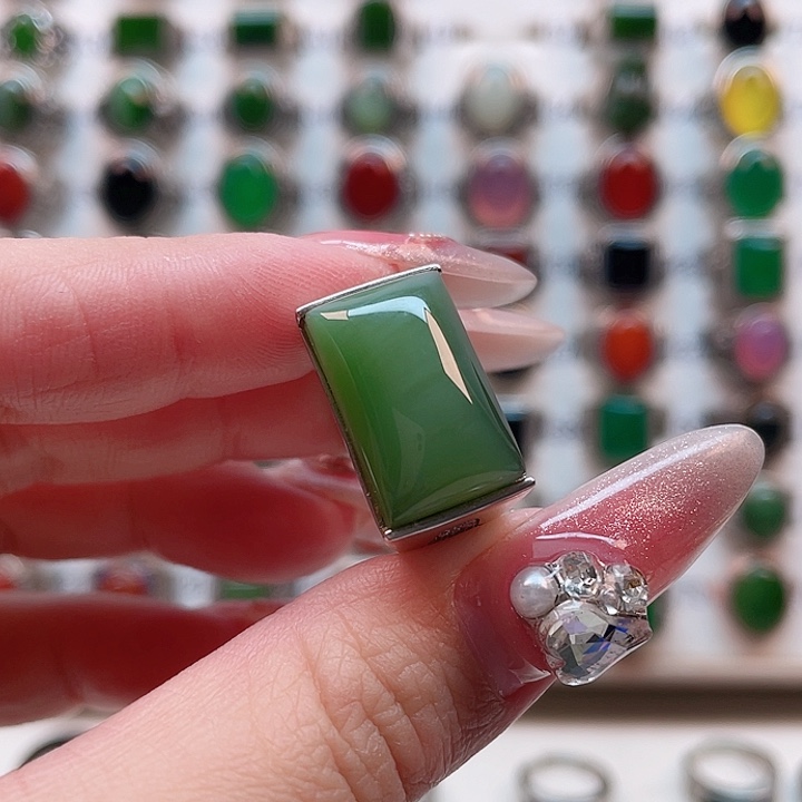 和田玉戒指银S925镶嵌子*Z