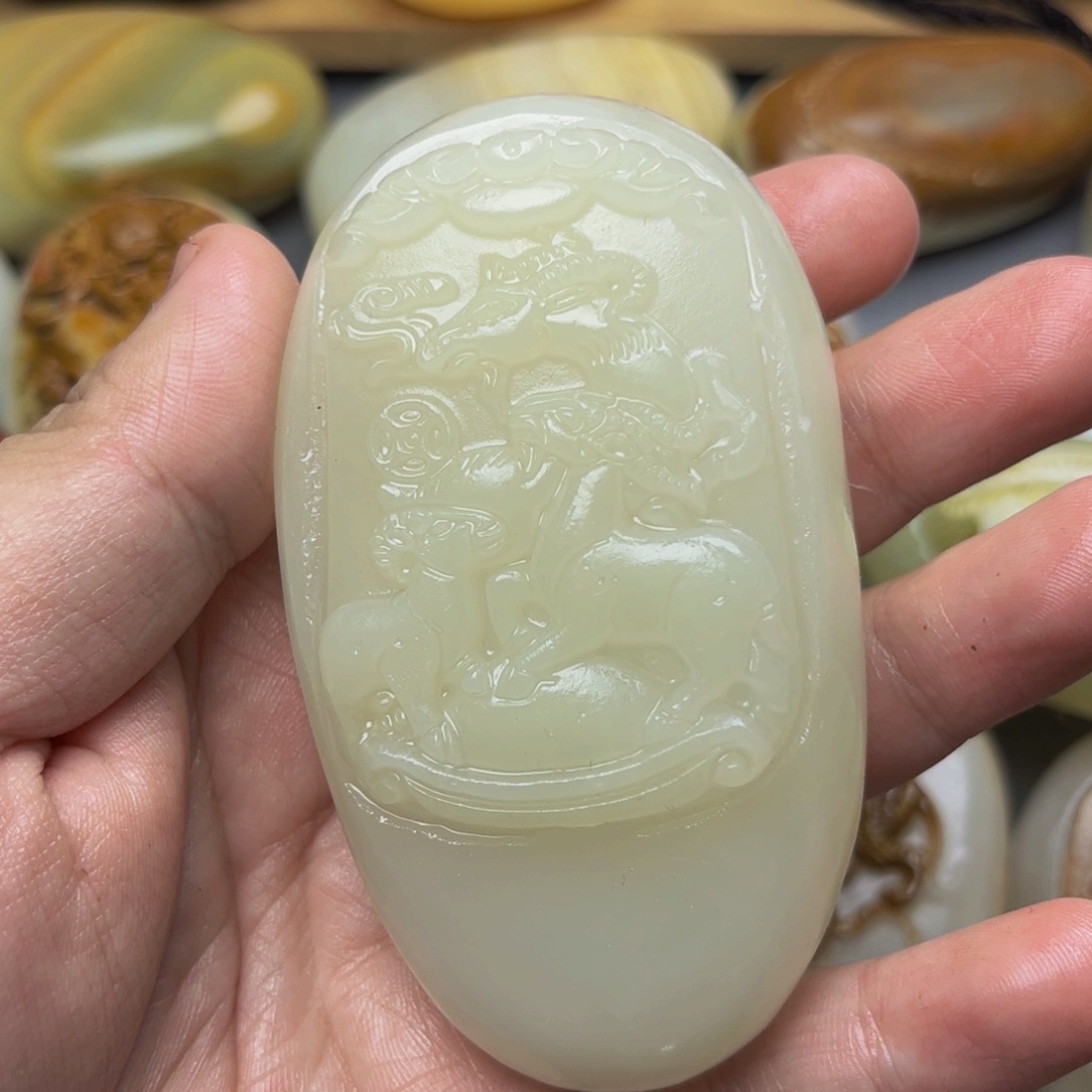 沙***雁石材方解石手把件羊
