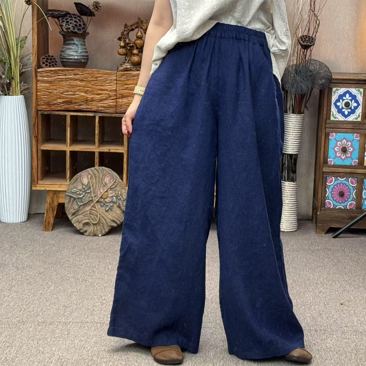 花璟与麻原创设计复古炒色做旧系带直筒裤（裤长92臀围144)