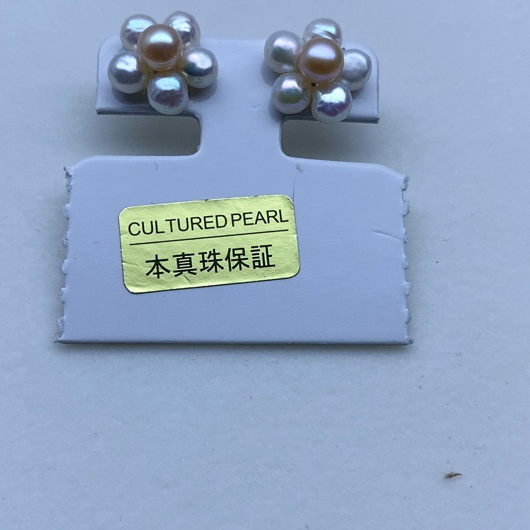 淡水珍珠耳钉银S925镶嵌荣****通
