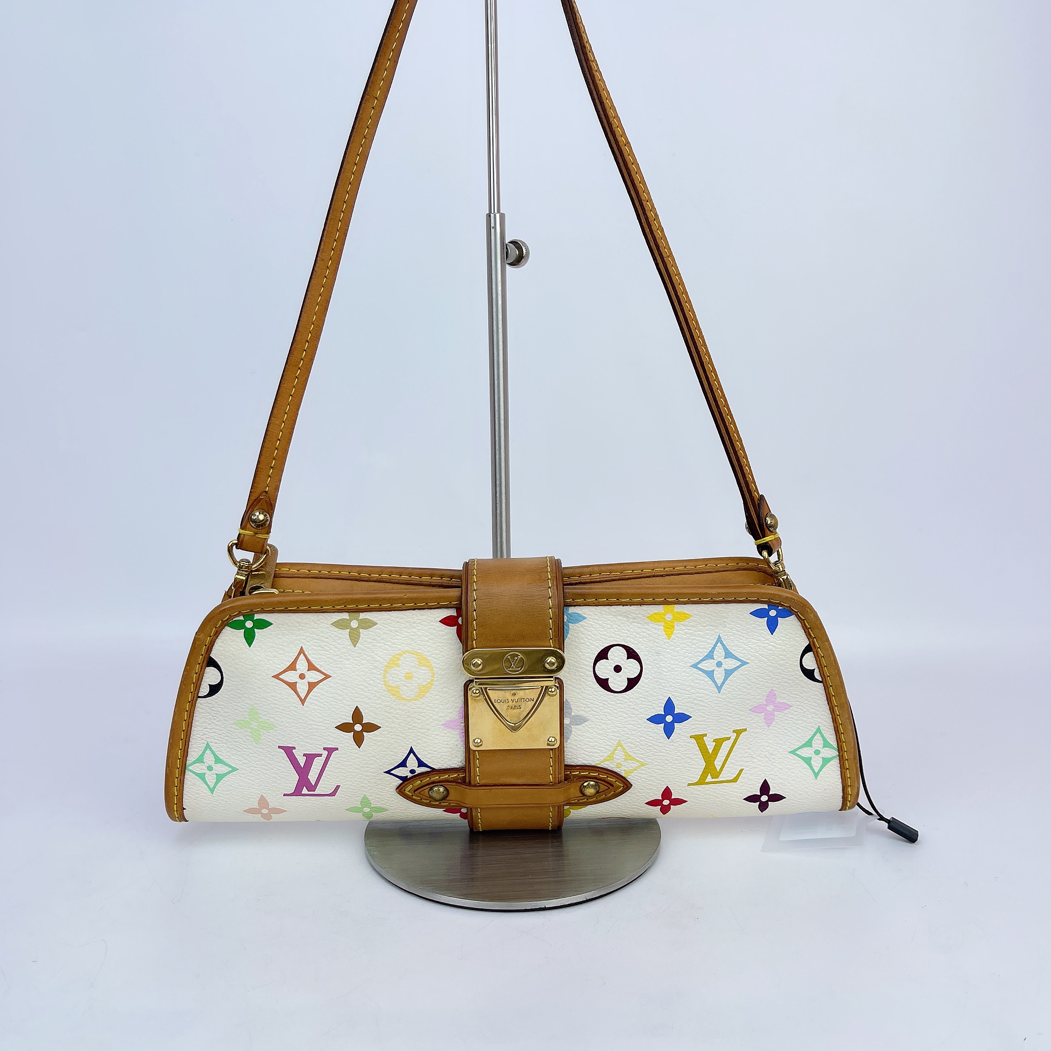 95新 LouisVuitton/路易威登 LV 白三彩手提包底长27 E811