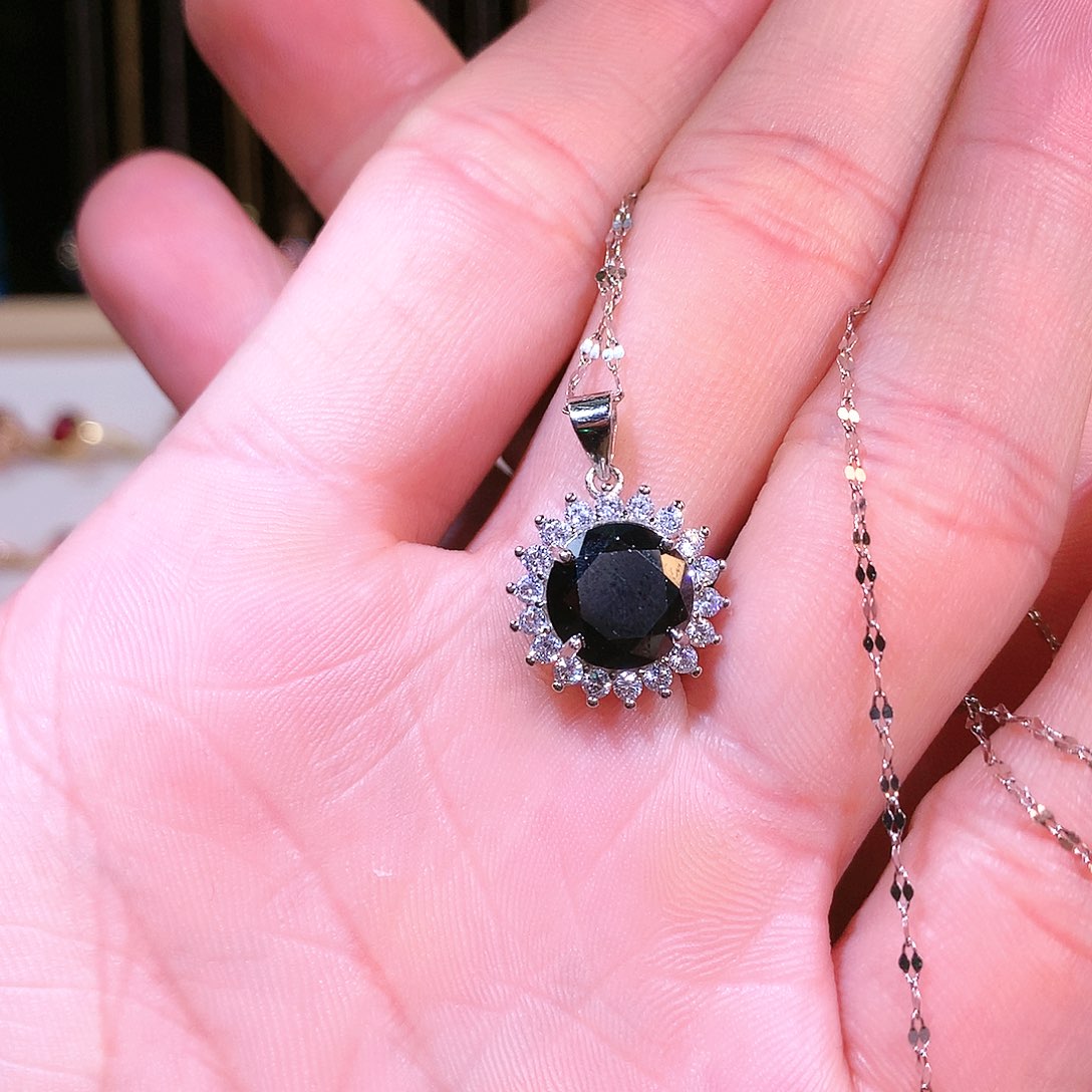 蓝宝石吊坠(赠链)银S925镶嵌