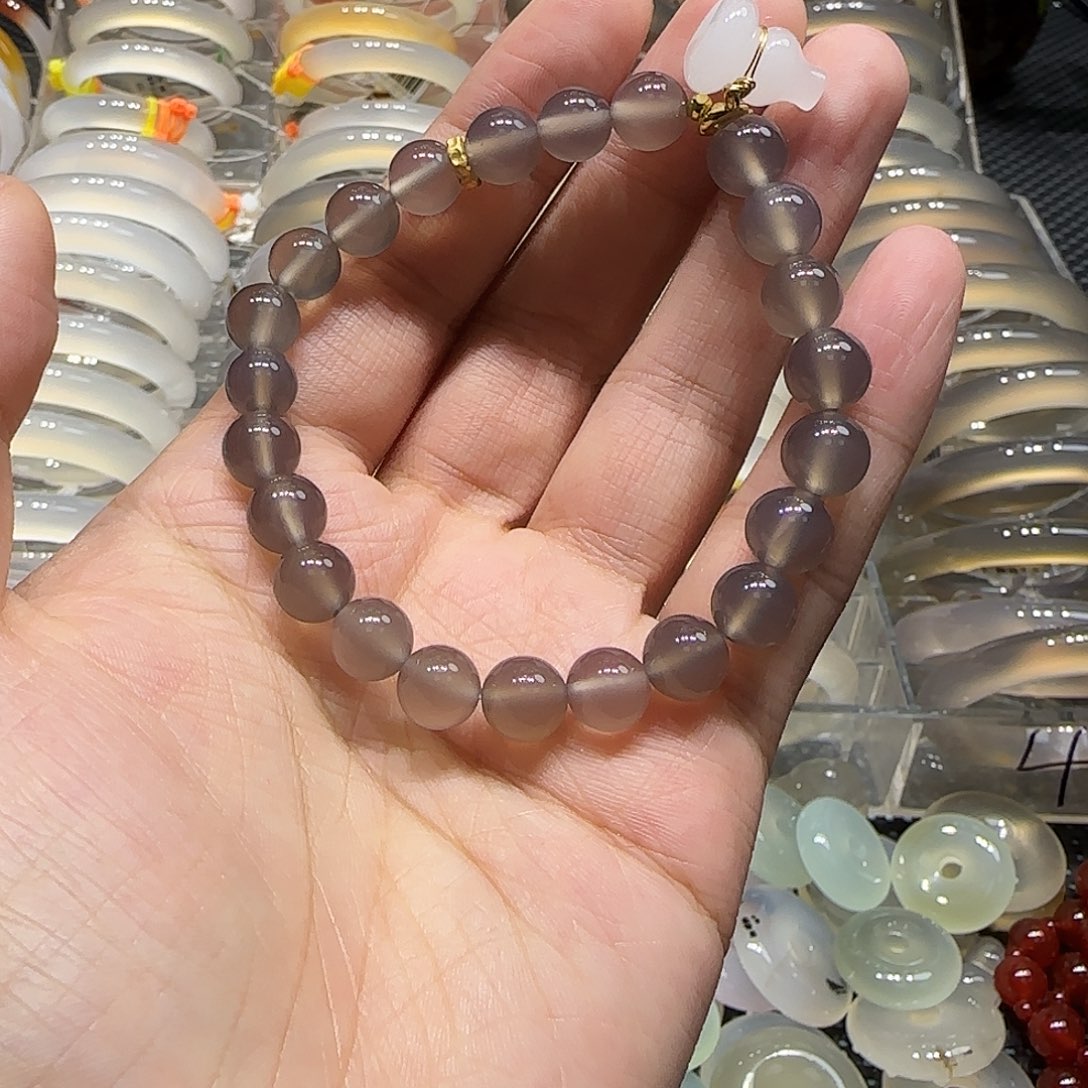 玛瑙/玉髓未镶嵌手镯灰冰卡8葫芦手串