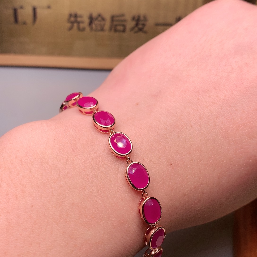 红宝石手链银S925镶嵌大*