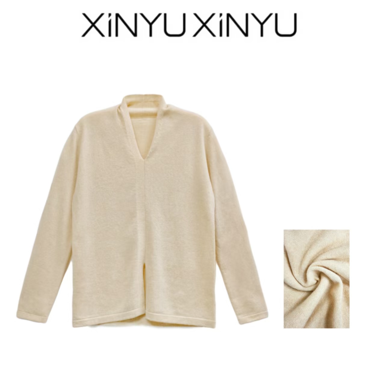 XINYU/芯与『洛美2.0』V领针织打底衫 424139 时尚 百搭 长袖 修身