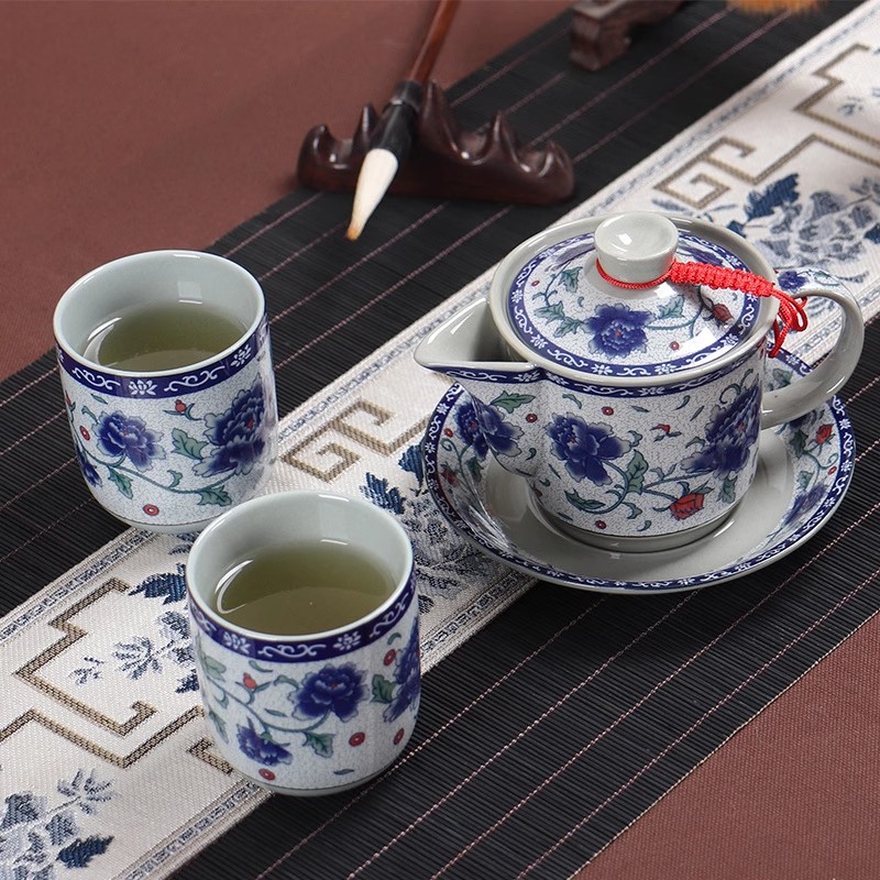 虎匠中式复古泡茶壶 家用陶瓷茶壶带滤网 防烫汉瓦手抓壶办公茶具