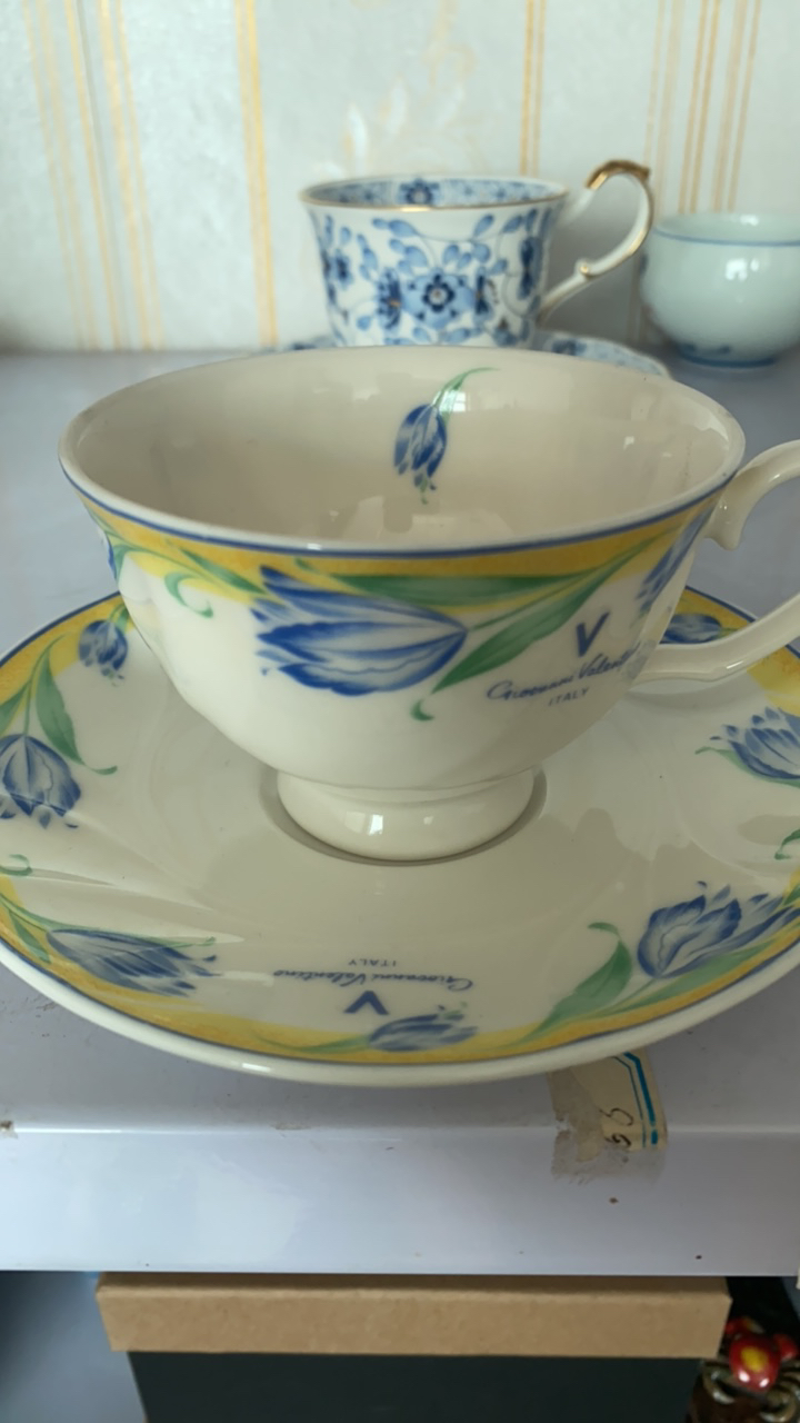 意大利产华伦天奴郁金香咖啡杯Giotanni   valentino下午茶杯碟 