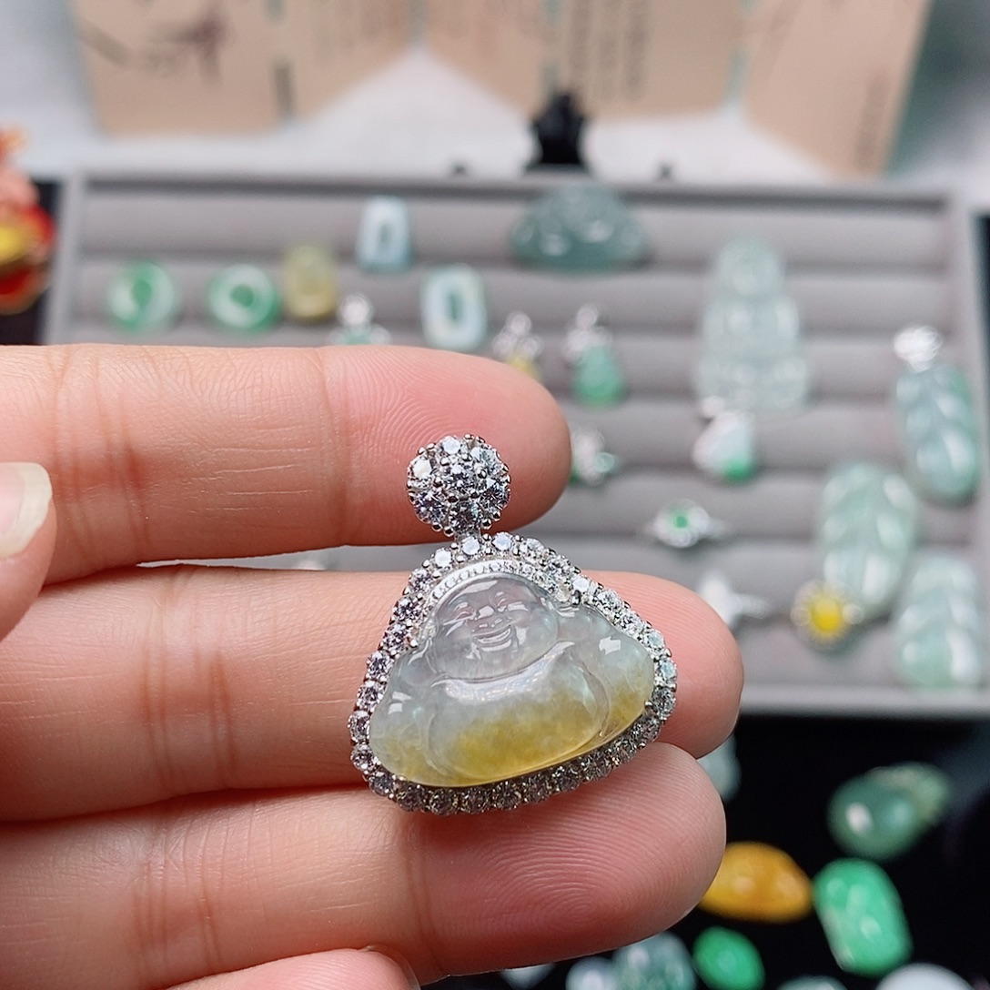 翡翠银S925镶嵌颈饰佛公