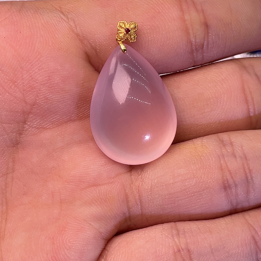 水晶18K金镶嵌颈饰粉水晶水滴吊坠➕肖邦链子