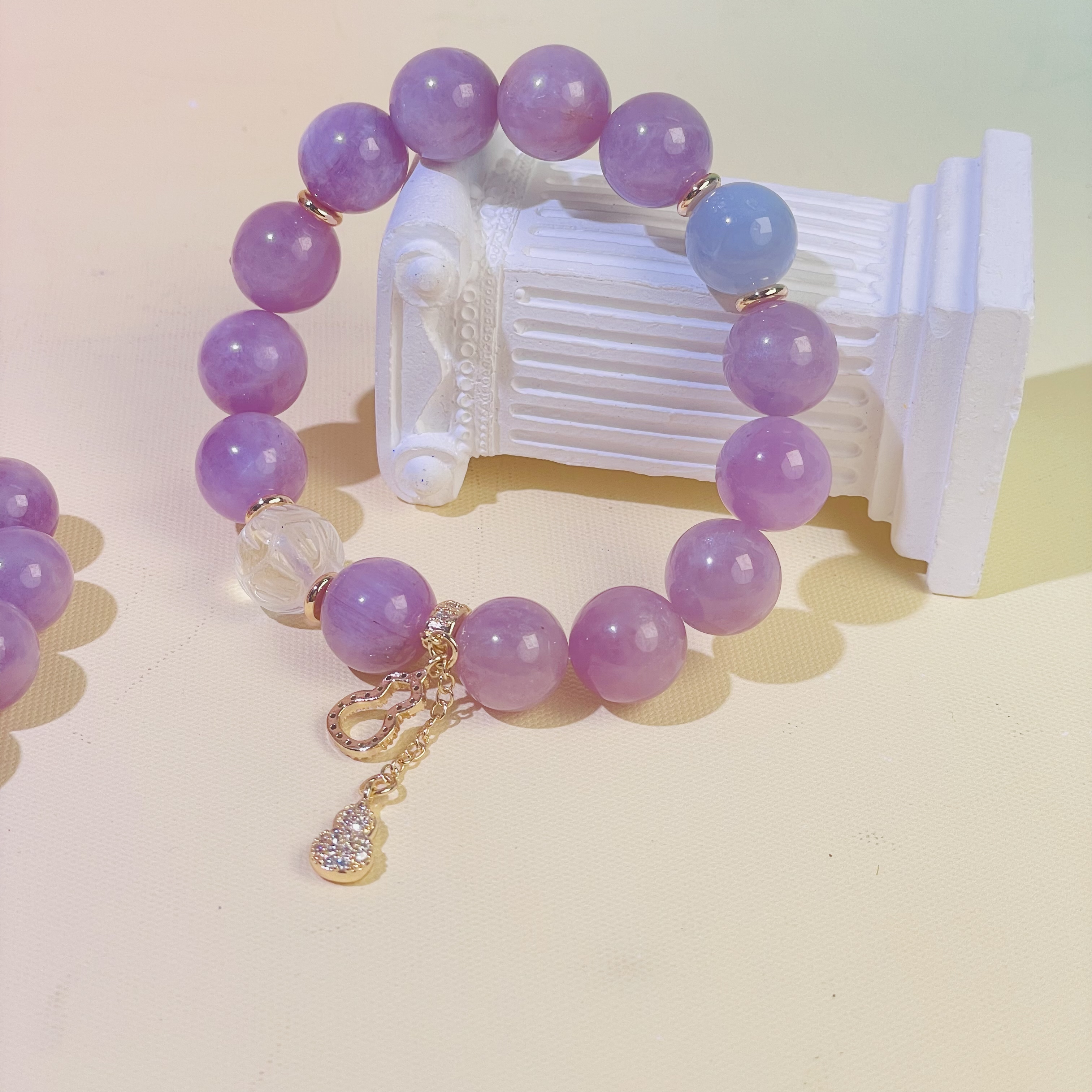 【928 紫云台】紫锂辉白水晶蓝纹玛瑙12mm手串面小仙多样性发其一Z