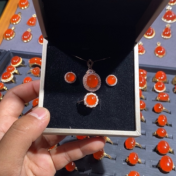 南红玛瑙戒指银S925镶嵌