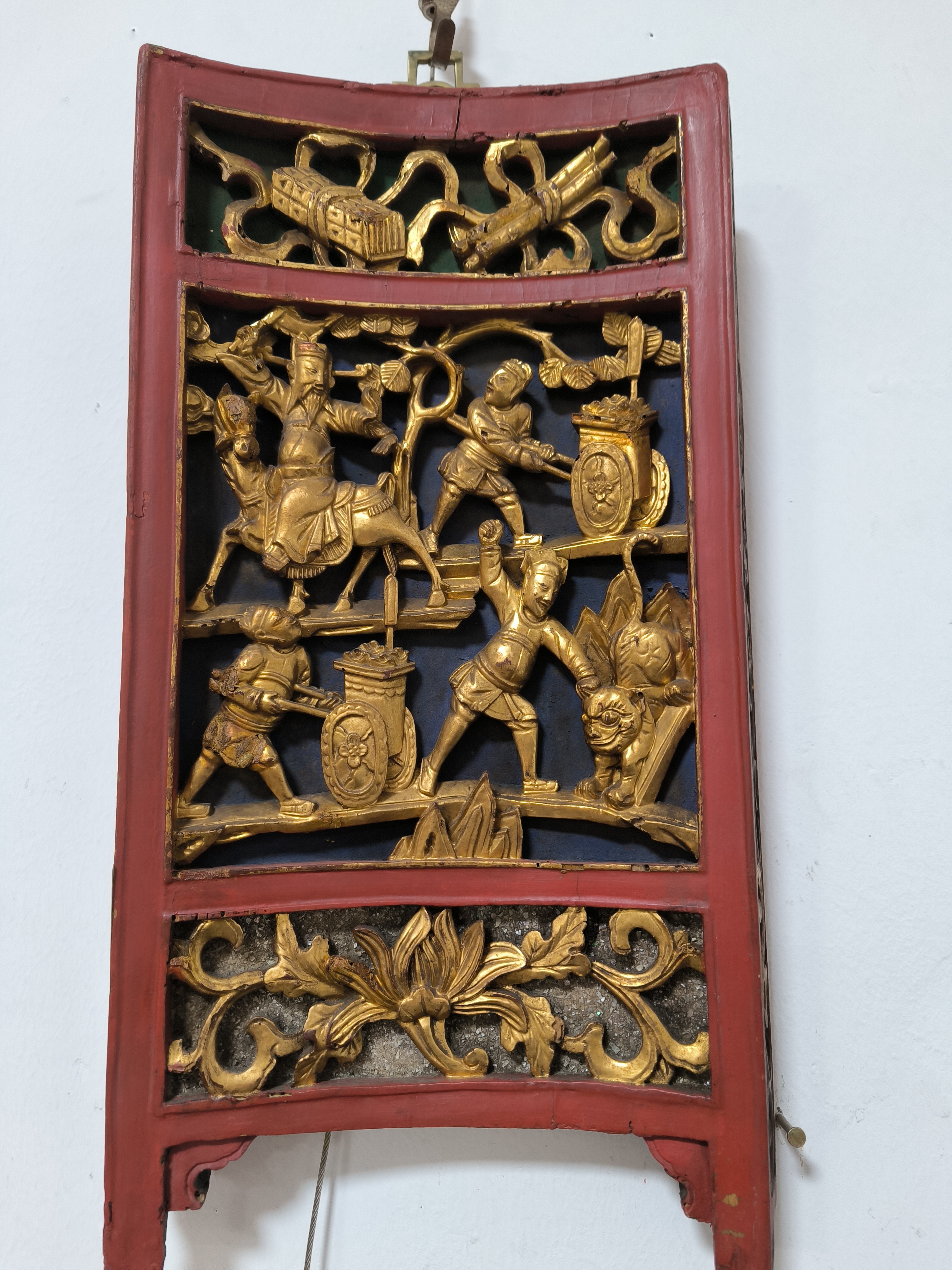 传统手工鎏金人物老木雕花板民俗老物件空间装饰收藏精品