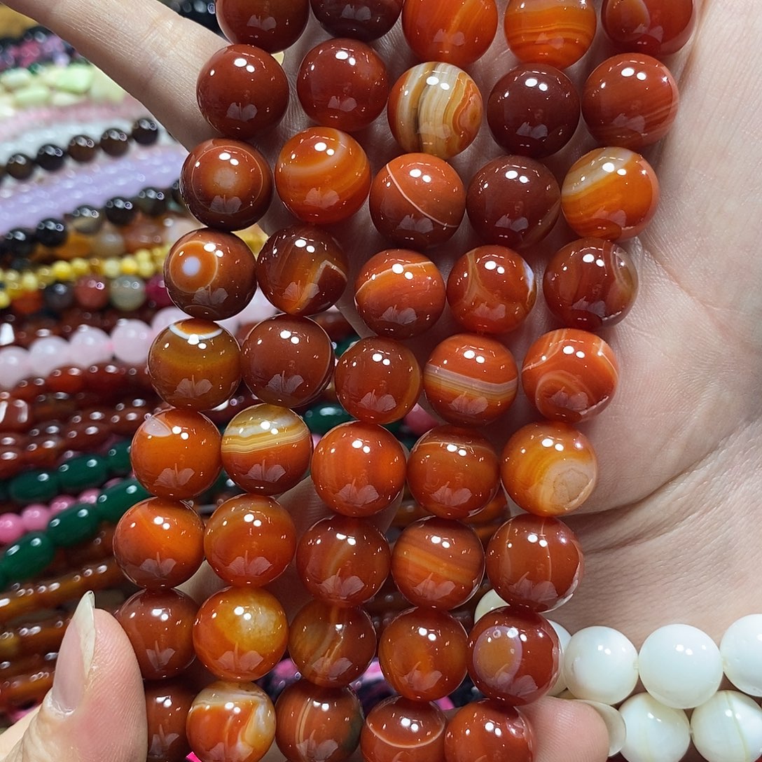 玛瑙/玉髓足银镀金镶嵌珠宝半成品玛瑙一条卡14mm