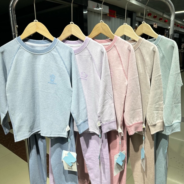 儿童家居服秋衣秋裤套装彩棉纯棉防风袖睡衣睡裤中领擦肩袖